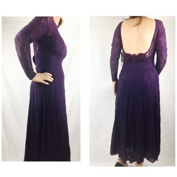 Florencia Fiume of CA Purple Lace Dress Open Back - Picture 6 of 7